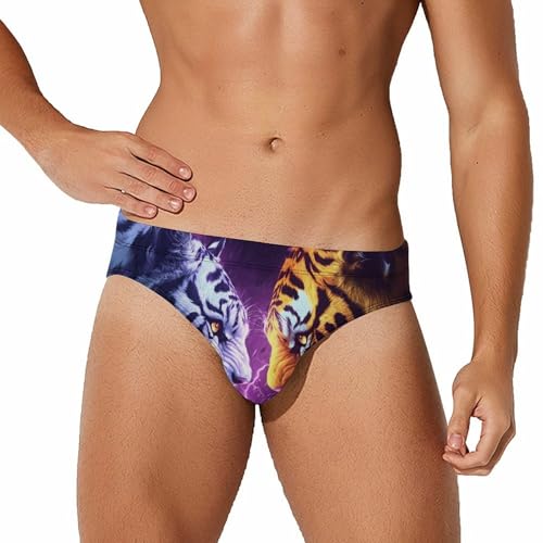 White Tiger and Yellow Tiger Mens Swim Briefs Sexy Bikini Swimwear Bathing Suits Trunks