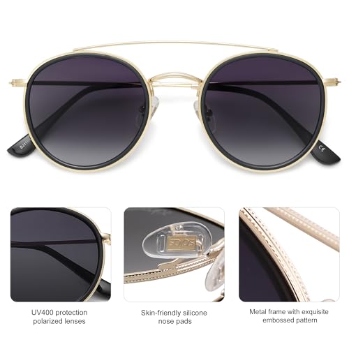 Image of SOJOS Retro Vintage Round Polarized Sunglasses for Women Men Double Bridge Circle Sunnies SJ1104