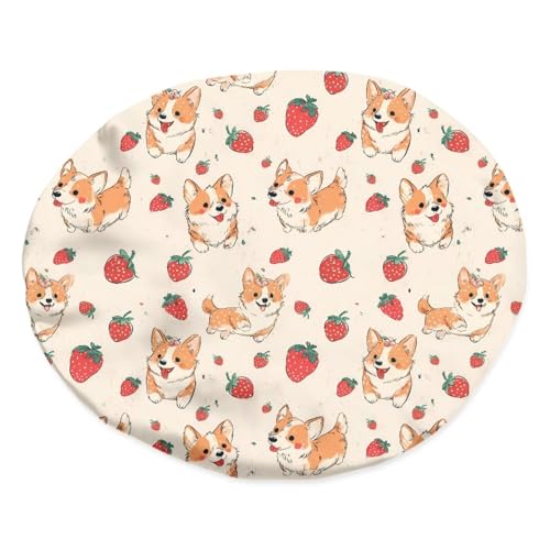 Image of Cute Corgi Satin Bonnet for Kids Satin Sleep Cap Strawberry Night Hat Sleeping with Elastic Adjustable Band Head Hair Cover Comfort Sleeping Beanie Headwear for Toddler Baby Boys Girls