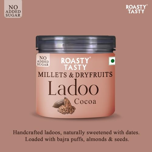 Image of Roasty Tasty Millets & Dryfruits Ladoo Cocoa 200g (Pack of 2 100g each) - 20 counts of ladoo | No Added Sugar Sweets