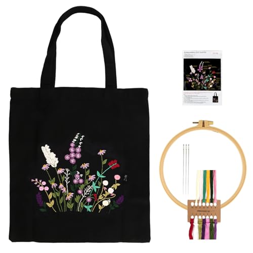 Kit de bordado de bolsa de mano con hilos y aro de lona