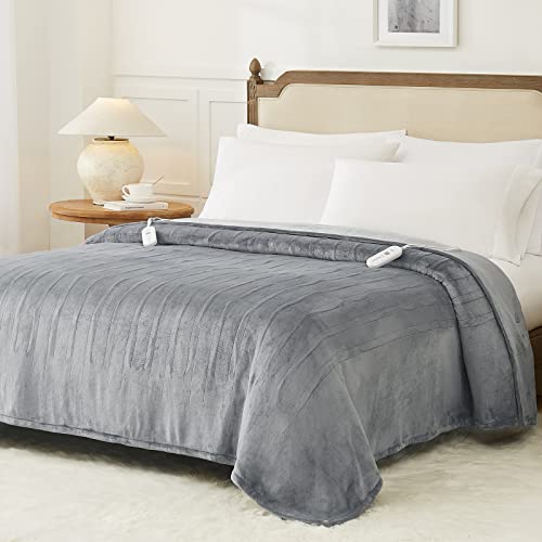 Homemate Electric Heated Blanket Dual Controller King Size 100"X 90" Grey,5 Heating Levels Fast Heating,10 Hours Auto Off, Heat Blanket Over-Heated Protection Double Soft Flannel,Etl Certified #TOP6