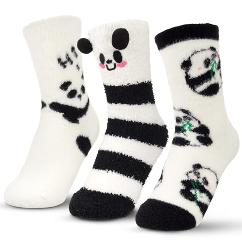 Funnysoft 3 Pairs Winter Fuzzy Socks for Women Warm Winter Animal Socks Novelty Christmas Stocking Stuffers(Panda)