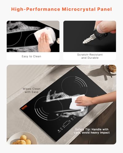 Image of VEVOR Induction Cooktop, 1800W Electric Countertop Burner with 9 Power Settings, 2 Burner Touch Control Stove, Built-in Induction Cooktop, Include 99-Min Timer, Child Safety Lock, Glass Surface