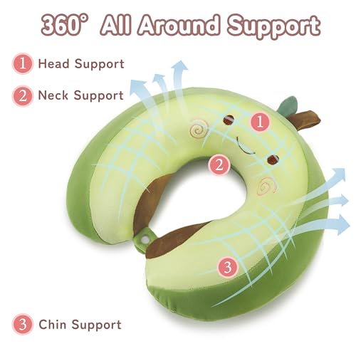 Image of Memory Foam Kids Travel Neck Pillow for Ages 9+, Removable Cover, Avocado | Machine washable, 17 in neck size for teens and adults, 360-degree head and chin support, car and airplane use