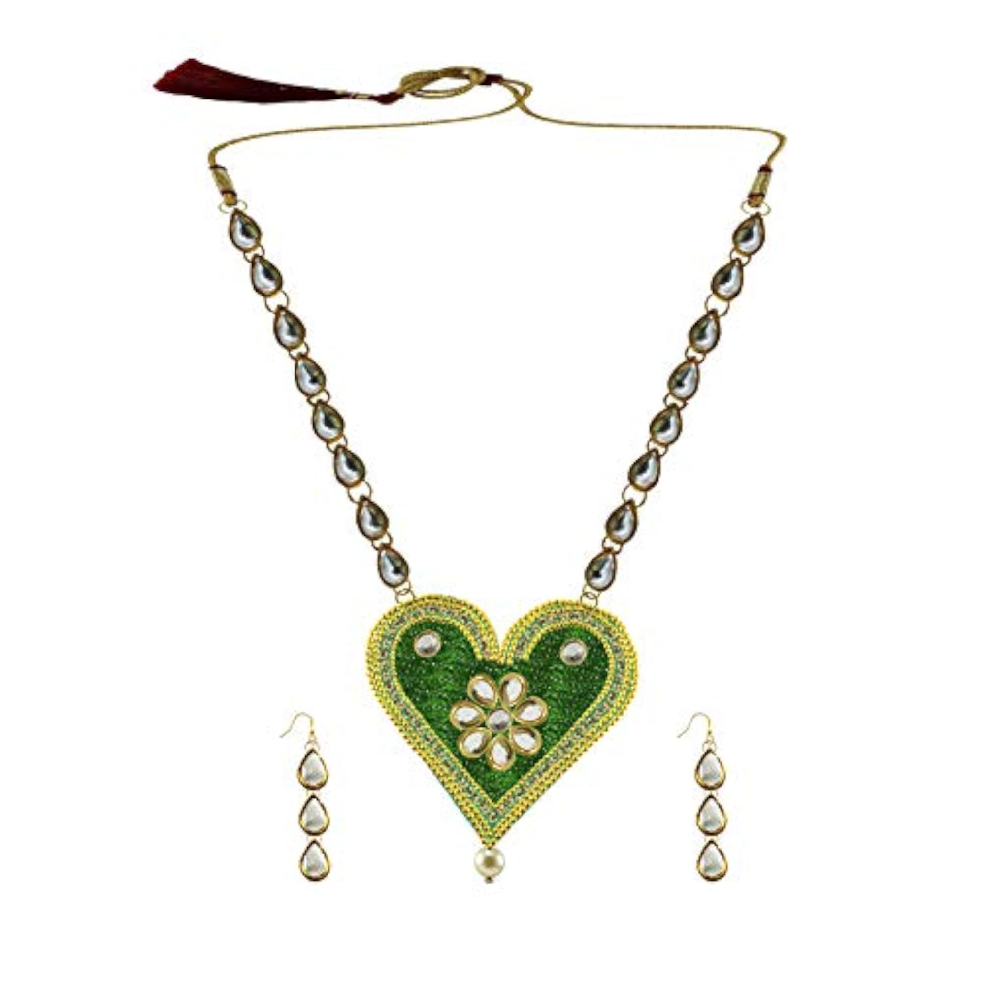 Women's Multicolor Platted Brass Solid Stone Stud Pendant Set