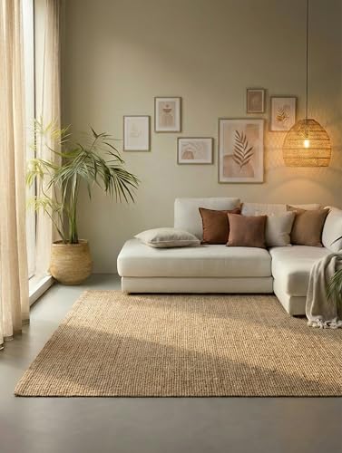 Hanse Home Jute Teppich – Natur Wohnzimmerteppich aus 100% Jute - Handgewebt & Natürlich – Boho Naturfaser Juteteppich für Wohnzimmer, Schlafzimmer, Esszimmer – Natur Gold, 190x280cm