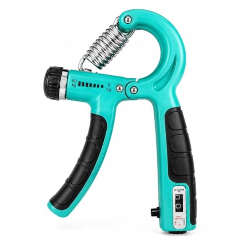 Image of Sports Adjustable Hand Grip (5kg-60kg) Strengthener with Counter | Forearm Exerciser for Men & Women | Gym Workout Hand Exercise Equipment for Home Use | Stainless Steel Spring (Sea Green)