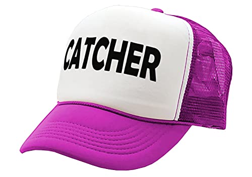 Catcher - Pitcher Funny LGBTQ Gay Rights - Vintage Retro Style Trucker Cap Hat (Neon Pink)