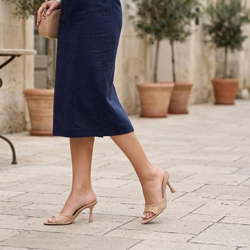 Image of Riekhany High Heel Mules for Women Slip On Open Pointed Toe Classy Patent Leather Stiletto Pumps Formal Slingback Mule Sandals Dress Walking Shoes