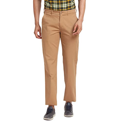Image of Colorplus Men's Cotton Blend Solid Piece Dyed Pattern Tailored Fit Flat Front Casual Trouser