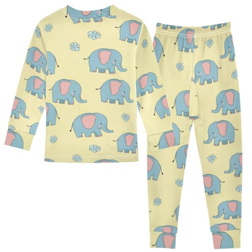 Pajama Sets Long Sleeve Elephant Flower Pattern Print Soft Comfy Sleepwear 2 Piece PJS 3-8T3