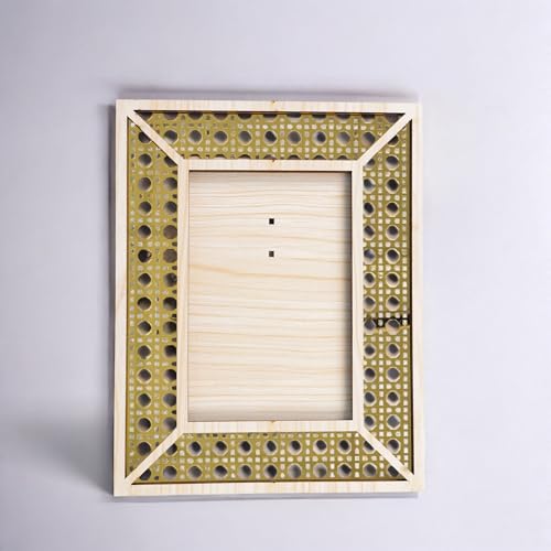 Image of Rectangle Wooden Photo Frame 23 x 18 cm | Decorative Picture Frame with Rattan Laser Cut Border & Clear Acrylic Front | Wall & Tabletop Display for Home Decor