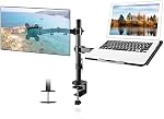 Suptek Moniteur et support d'ordinateur portable tient écran d'ordinateurs de 13-32 pouces, Support de bras de moniteur réglable avec plateau d' ordinateur portable pour 13-27 pouces,Hold 22 lbs, avec pince et base de montage Grommet