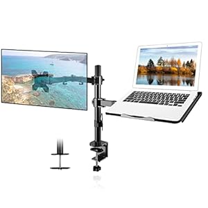 Suptek Monitor and Laptop Mount,Adjustable Monitor Arm Stand with Laptop Tray for 13-27 inch,Hold 22 lbs, with Clamp and Grommet Mounting Base