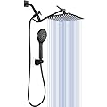 FGKQ Shower Head 10 Inch Black High Pressure Rain Shower Heads with Handheld Spray Combo - Wide RainFall shower with Hose & Bracket - Adjustable Dual Showerhead with Anti-Clog Nozzles