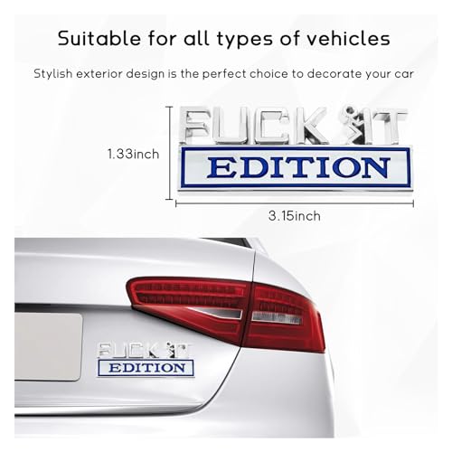 Image of Dickno Fuck It Edition Emblem for Car, Auto Fender Bumper Decoration Stickers, Vehicle 3D Side Fender Rear Trunk Decal Badge, Universal Exterior Accessories for Car (Silver & Blue)