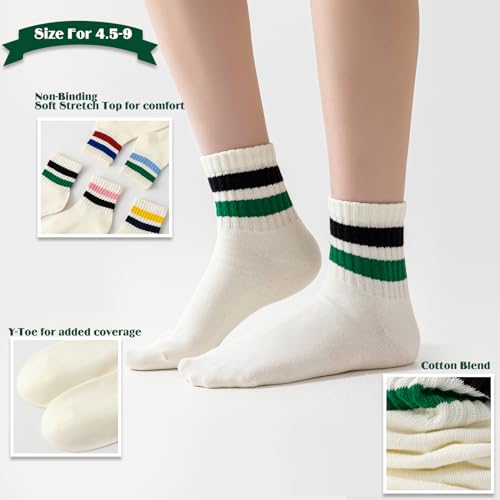 Image of Fszsaa Novelty Socks For Women - Striped Retro Mini Crew Sporty Calf Casual Cotton Ankle Socks