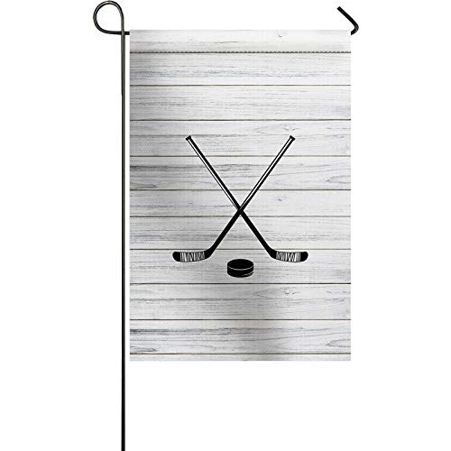 YOKOU Garden Flag, Hockey Sport Theme Rustic Old Wooden Board Double Sided UV Fade Resistant Vertical Banner for Yard Home Lawn Outdoor Decorations, 28x40 Inch