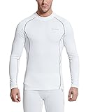 Baleaf Men's Thermal Compression Shirts Fleece Baselayer Long Sleeve Top Mock Neck White/Gray Size M