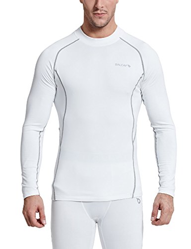 BALEAF Men's Thermal Compression Shirts Fleece Baselayer Long Sleeve Top Mock Neck White/Gray Size M