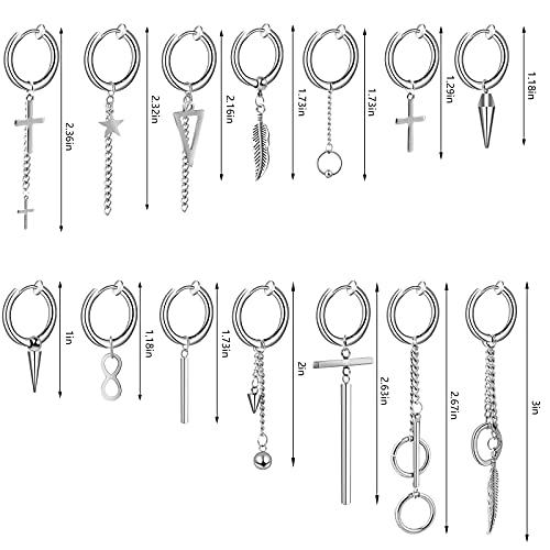 ONESING 20 Pcs Clip On Magnetic Earrings for Men - Dangle Hoop Sterling Non Pierced Fake Piercings - Stainless Steel Silver2