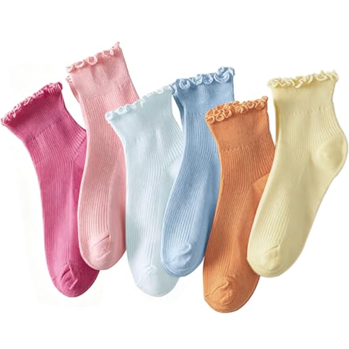 Image of Hstyle 6 Pairs of Ruffle Socks Women, Cute Ruffle Ankle Socks