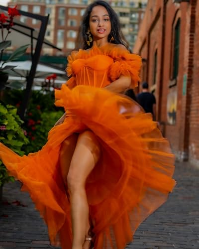 ForElise Off The Shoulder Tulle Prom Dress 2025 Mermaid Prom Dresses Tiered Long Formal Evening Gown with Slit4