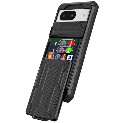 Niuuro for Google Pixel 8 Wallet Case with Credit Card Holder Stand Kickstand Slim Rugged Shockproof Heavy Duty Defender Armor Military Grade Protective Phone Case - Black