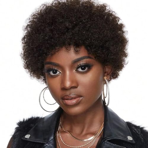 Perruque courte bouclée avec frange coupe Pixie cheveux humains ondulé frisé - 3