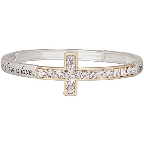 Heirloom Finds Two Tone 1 Corinthians 13:13 Crystal Cross Stretch Bracelet