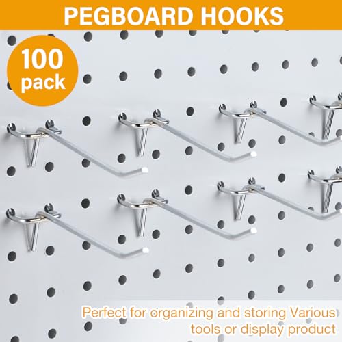 image for Shimeyao 100 Pcs Peg Board Shelving Hooks Stainless Steel Hanging Boar