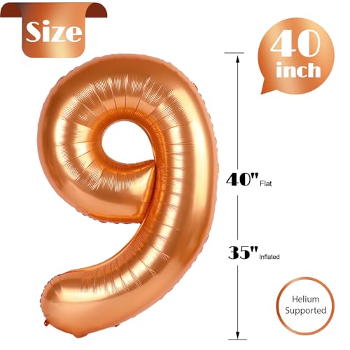 Image of Orange Number 9 Balloon 40 Inch, 9th Birthday Party Decorations, Giant 9 Foil Balloon for Party Supplies