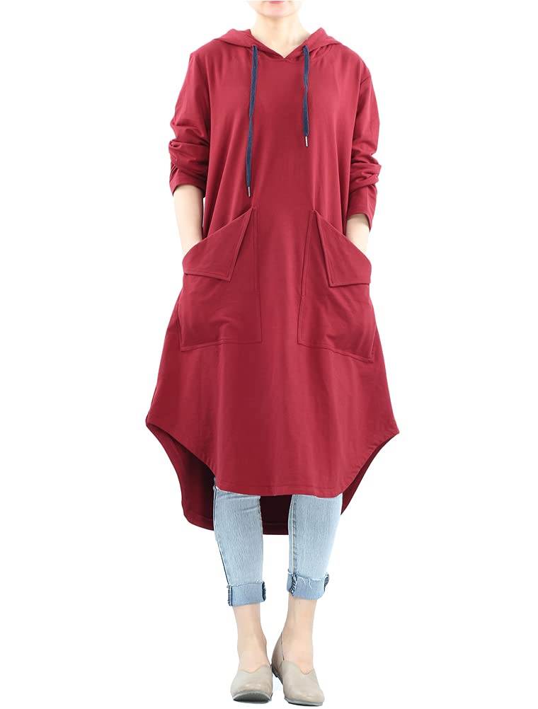 Mordenmiss Women's Sweatshirt Tunic Dresses Long Sleeve Casual Oversized Long Hoodie Pullovers(Burgundy,XXL)
