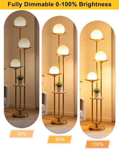 Image of Lightdot 3-Globe Dimmable Floor Lamp with Table Modern Floor Lamps 3000K Warm White Bulbs Included Gold Tall Standing Lamp with 5Lbs Heavy Base for Living Room /Bedroom /Sofa Beside /Corner Decor