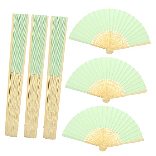 IMIKEYA Lot De 6 Éventails De Mariage pour Invités Éventails Pliables pour Femmes Éventails Compacts Et Pliables Petits Éventails À Main Cadre en Bambou Vert Clair