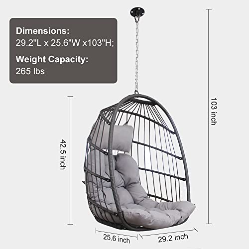 Nicesoul Indoor Outdoor Patio Wicker Hanging Chair Swing Hammock Egg Basket Chairs Uv Resistant Cushions 265Lbs Capaticy For Patio Backyard Balcony (Without Stand) #TOP1