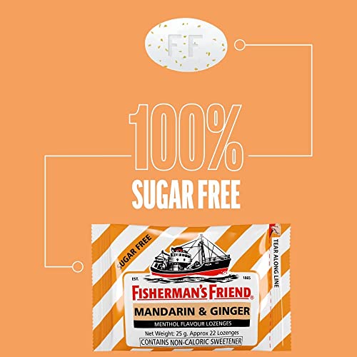 Fisherman's Friend Sugar Free Mouth Freshener - Mandarin & Ginger- Refreshing and Soothing Lozenges 25g (Pack of 24)