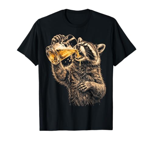 Funny Beer Raccoon Drinking Vintage Meme Animal Lover T-Shirt