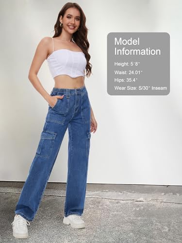 Image of Tapata Women's 26 inch /28 inch /30 inch /32 inch /34 inch Cargo Jeans Straight Leg Short Petite Regular Tall Denim Relaxed Y2K Pants