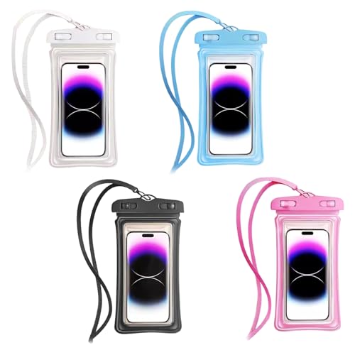 CHSEROK 4 Piezas Funda Impermeable Móvil, IPX8 Funda Acuatica Movil, Bolsa Estanca Movils de 7.2 Pulgadas con Clips Impermeables y Cordero Ajustable para la Playa -Negro