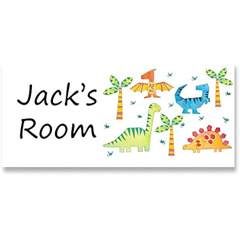 tigerlilyprints Personalised Dinosaur Door Sign & Plaque, Bedroom Door Sign, Dinosaur Room Name Plate Cover