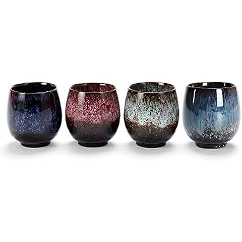 Lxuwbd Jianzhan Ceramic Teacup, Kung Fu Tea Set, Coffee cup，Yerba Mate Set - Ceramic Mate CupSet of 4 (4 colors) Cover