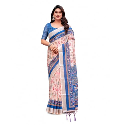 Women's Premium Cotton Linen Silk Saree Featuring Jacquard Zari Woven Brocade Work & Unstitched Blouse Piece | Comfortable Traditional Indian Ethnic Pallu Sari product image 12