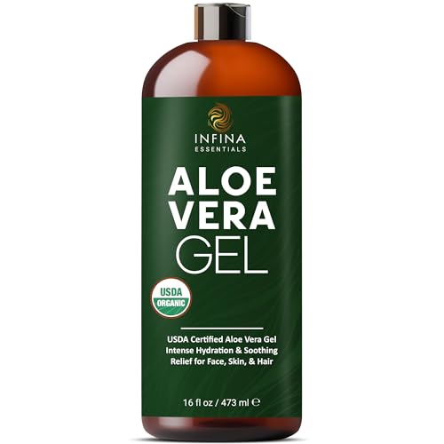 INFINA ESSENTIALS Pure Aloe Vera Gel for Skin, Face & Hair – Unscented, Soothing Moisturizer for Sunburn Relief – Nourishing Care for All Skin Types – 16 fl oz