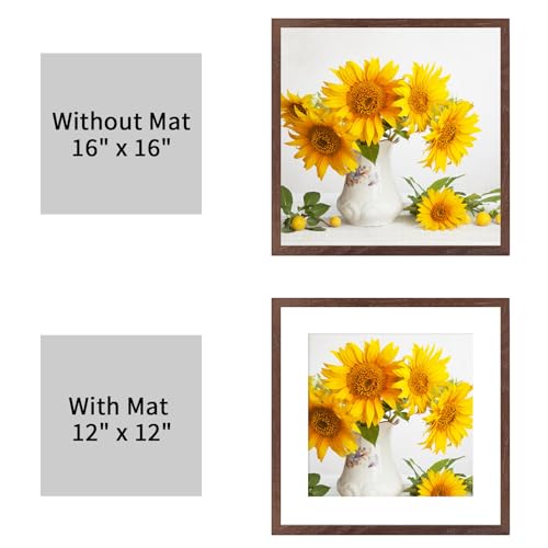 puthiac 16x16 Walnut Picture Frames for Wall - Minimalist 16x16 Oak Wood Frames, 16"x16" Picture Frame Wood, Natural Solid Wooden Picture Frames for Wall Art Photo and Prints (3 Pack, Walnut)