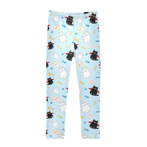 Cute Angle and Evil Cats Blue Girls Leggings Soft Comfortable Athletic Leggings Dancing Pants for 4-10 Years