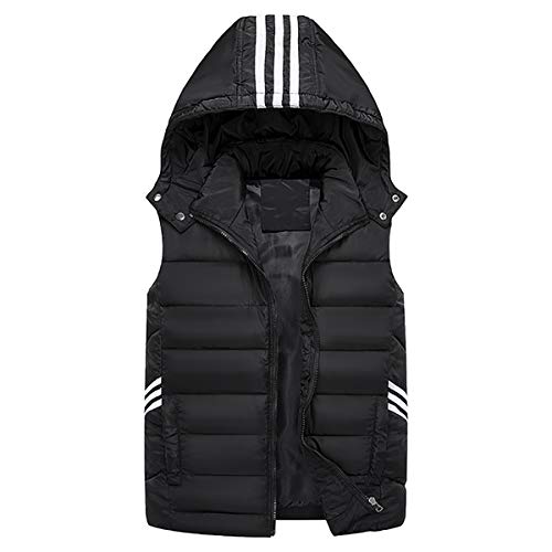W&TT Chaleco de plumón sin Mangas para Hombre, Talla Grande, para otoño, Invierno, Ligero, Grueso, para Exteriores, Acolchado, Resistente al Viento, con Capucha extraíble, L ~ 8XL, Negro, XXX-Large