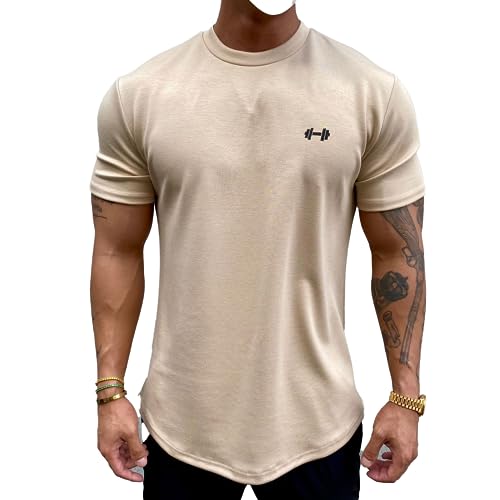 Men's Muscle Fit Longline Bodybuilding Workout Casual Fashion Short Sleeve T-Shirt