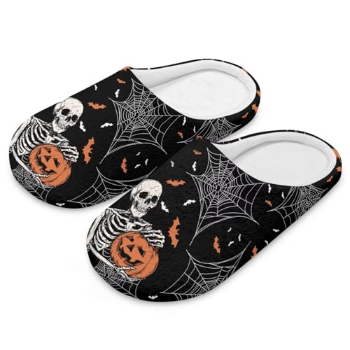 Halloween Theme House Slippers for Women Men Memory Foam Soft Cozy Plush Slippers for Indoor Outdoor